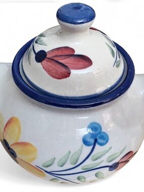 Hand-Painted Floral Ceramic tea pot - Blue, Red, Yellow
